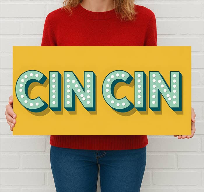 Cin Cin Retro Metal Sign – Italian Cheers Kitchen Wall Decor: 16x8inch