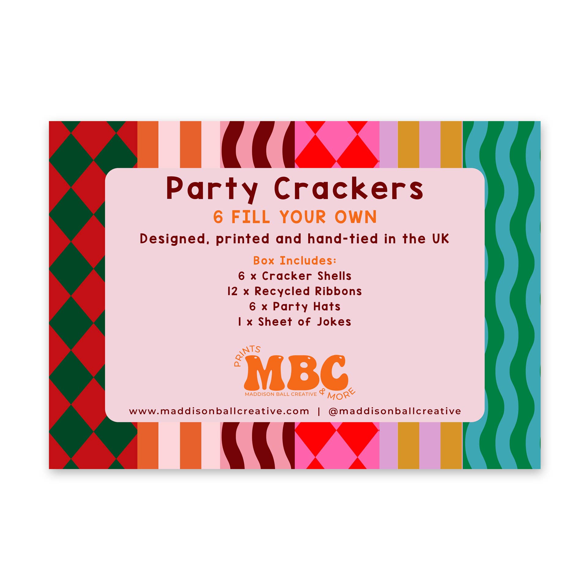 Orange and Blush Stripe Pattern Christmas Crackers