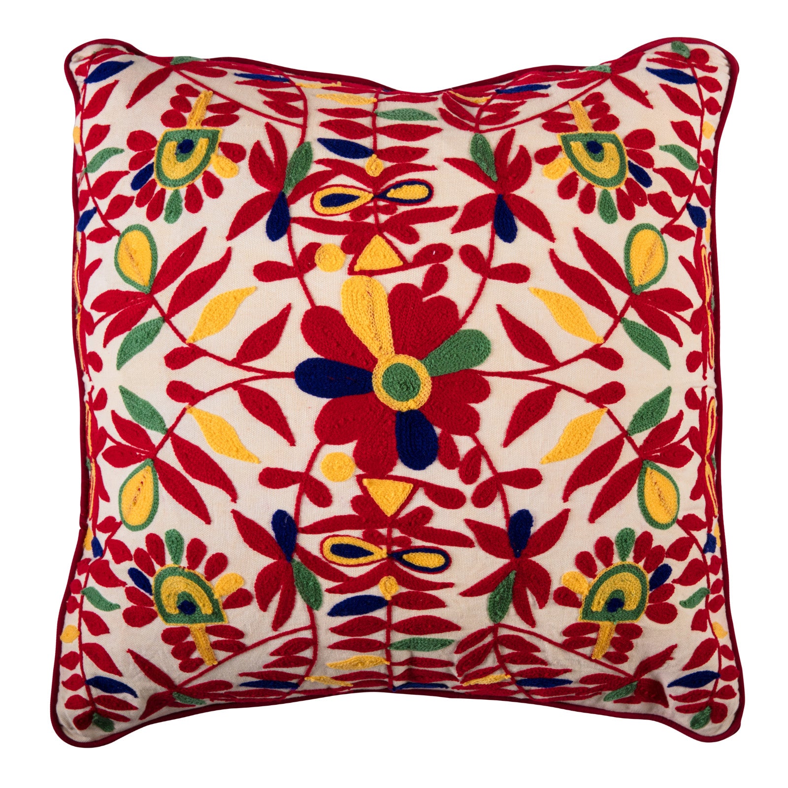 Embroidered Cushion with Red Velvet Back