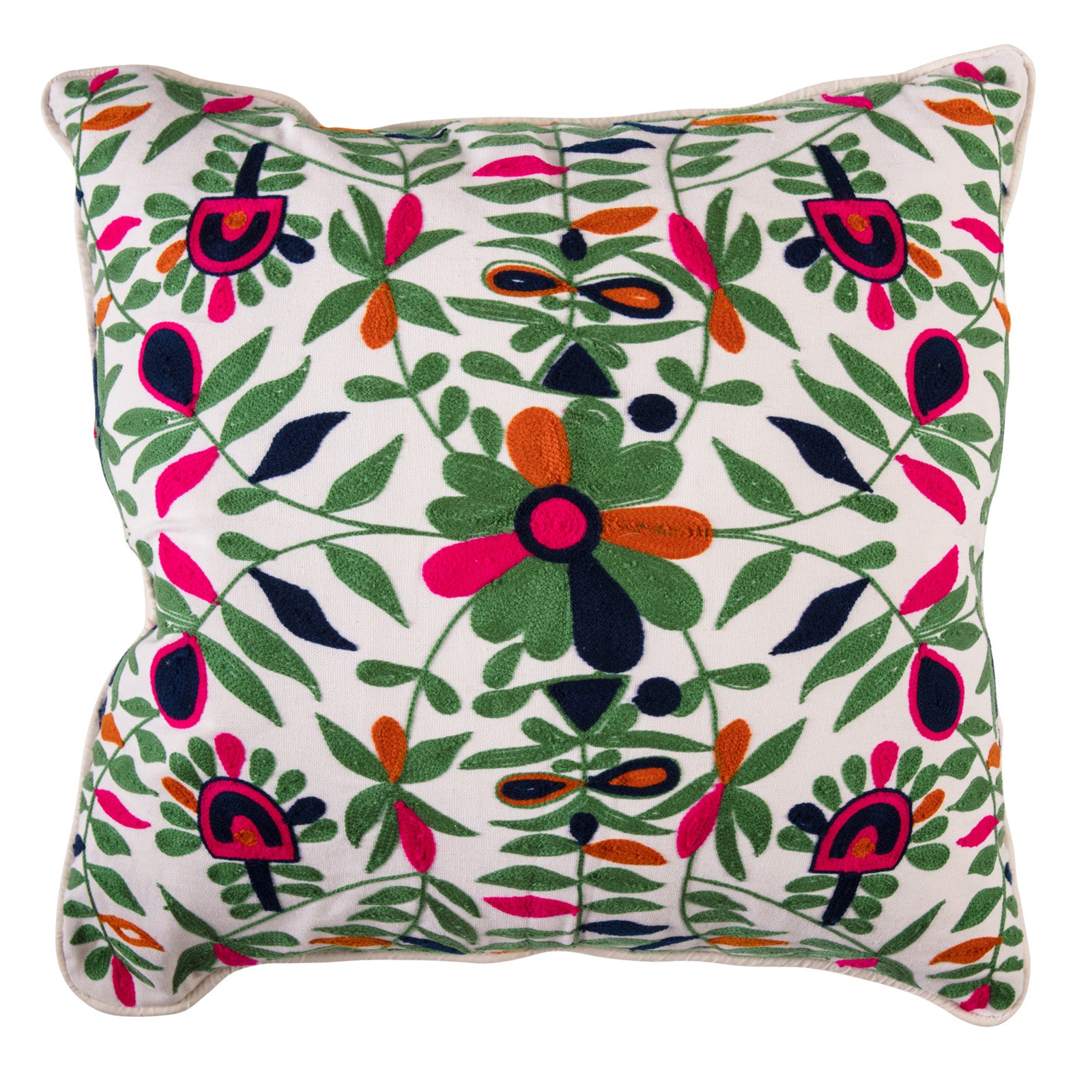 Embroidered Cushion with White Velvet Back
