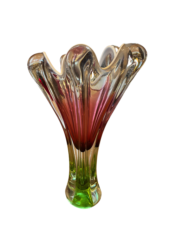 Raspberry and Lime glass flower Vase