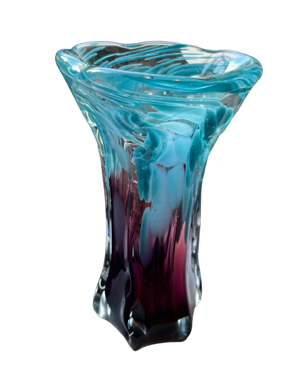 Tall Large sky blue and raspberry vase