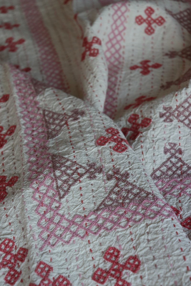 Pink and Purple Hand embroidered Kantha