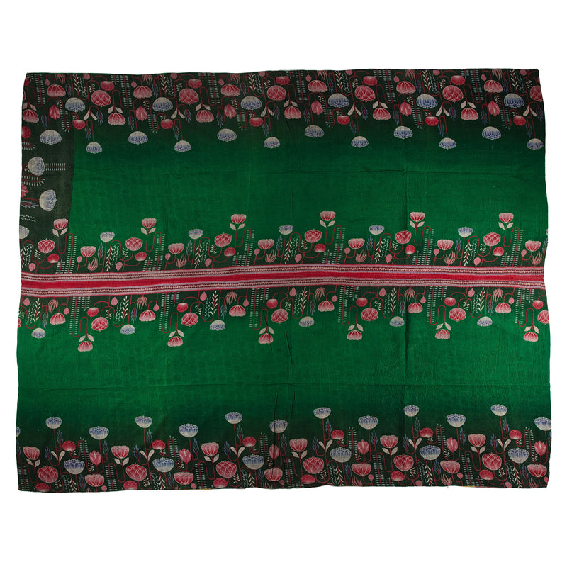 Large Green and Pink Floral Bedspread