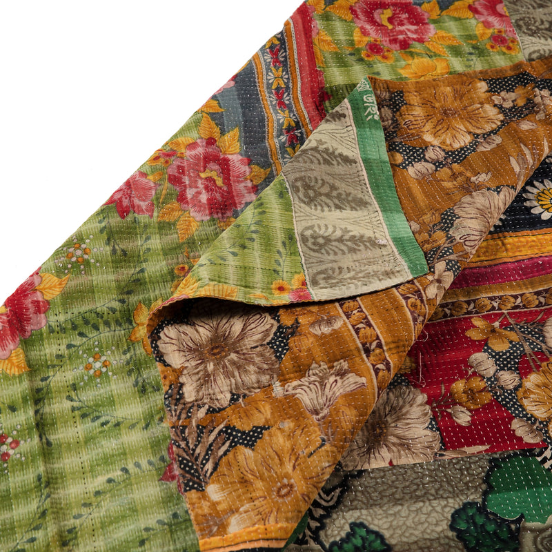 Large Green, Orange Floral Patterned Bedspread