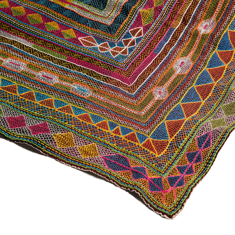 Large Zig Zag Multicoloured Hand Embroidered Suzani