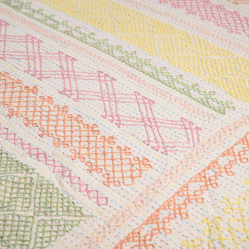 Blush, Marmalade and sage Hand embroidered Kantha