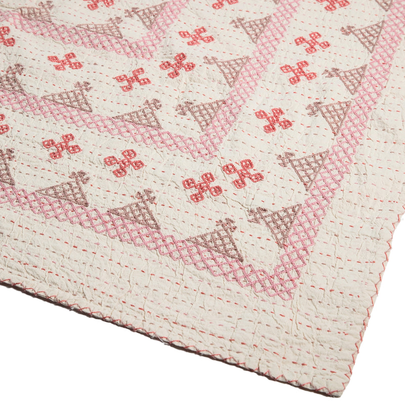 Pink and Purple Hand embroidered Kantha