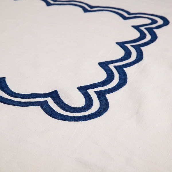 Navy scalloped linen tablecloth