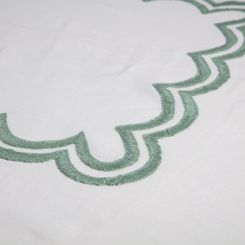Sage scalloped linen tablecloth