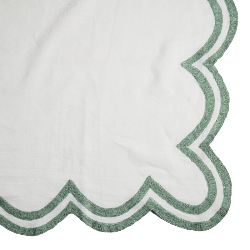 Sage scalloped linen tablecloth