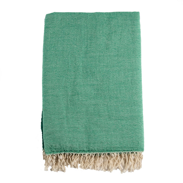 Green Throw with Cream Fringing
