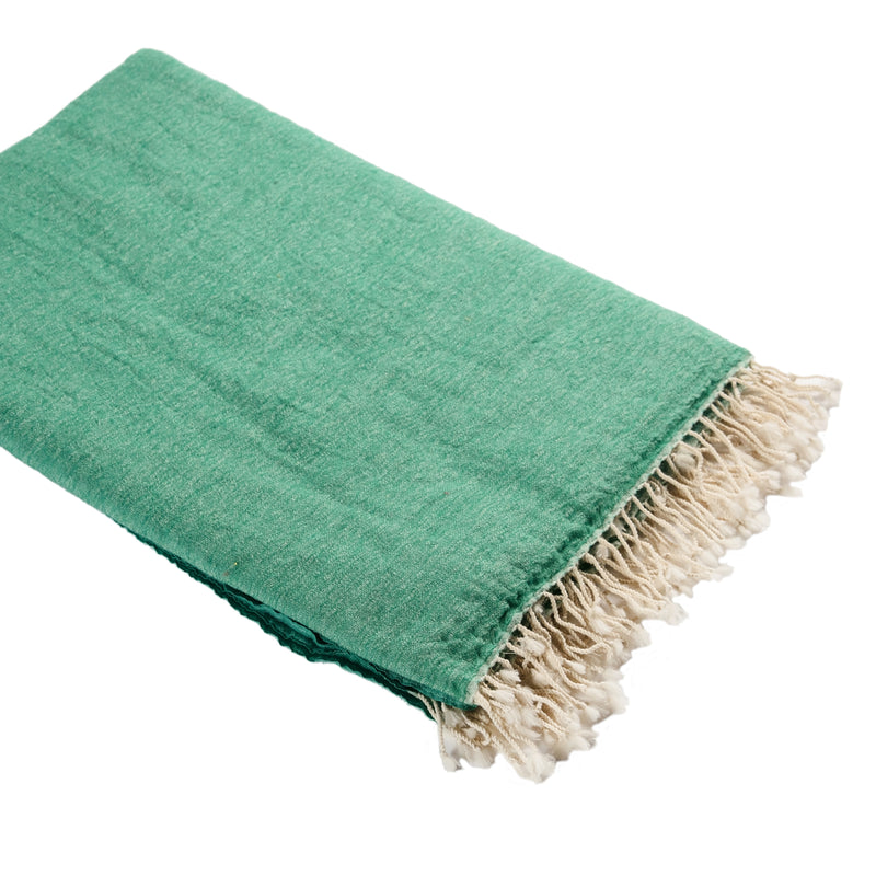 Green Throw with Cream Fringing
