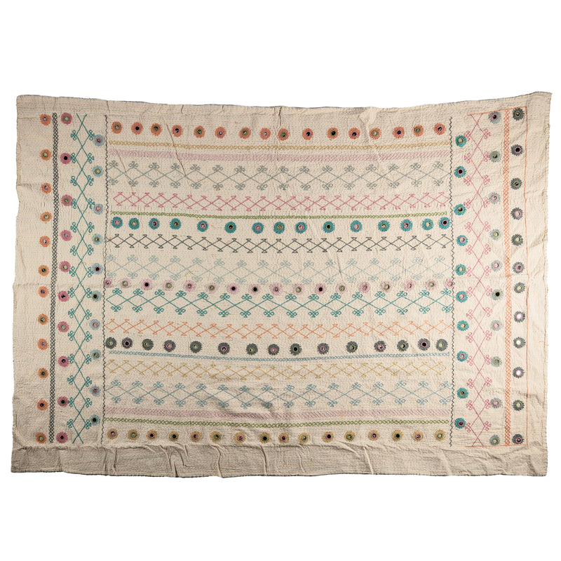Multicoloured Mirrored Hand embroidered Kantha