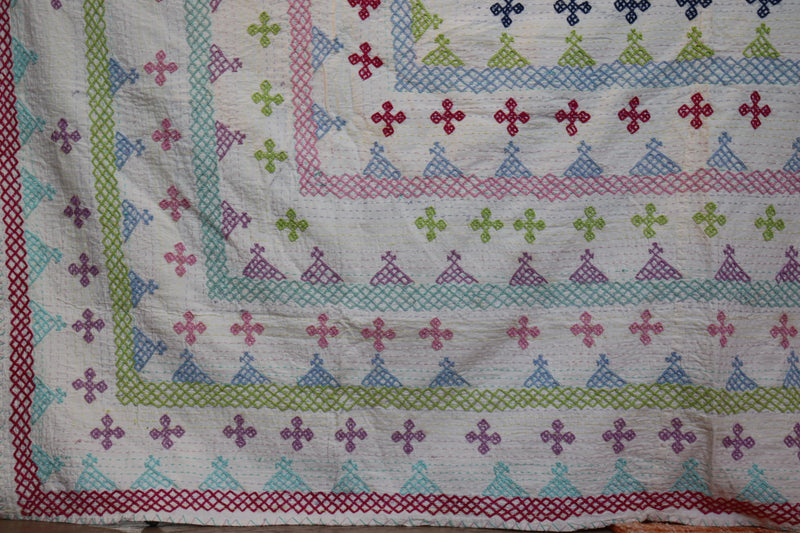 Blush ,Purple, sage and Navy Hand embroidered Kantha
