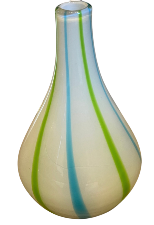 Sage and Sky blue striped snow vase