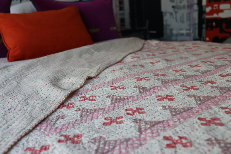 Pink and Purple Hand embroidered Kantha