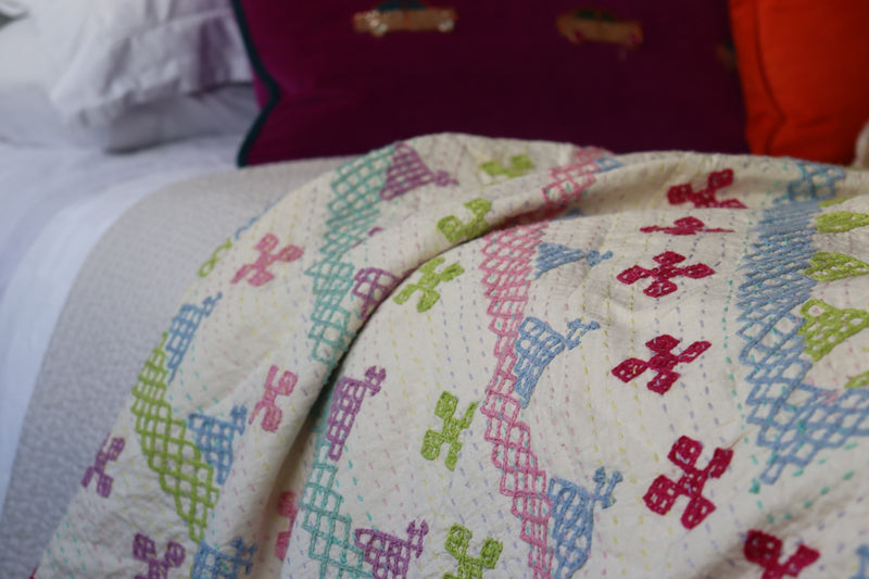 Blush ,Purple, sage and Navy Hand embroidered Kantha