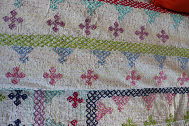 Blush ,Purple, sage and Navy Hand embroidered Kantha