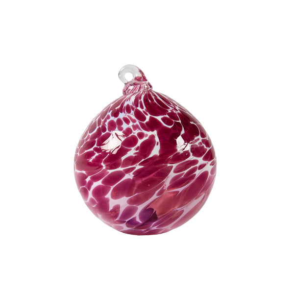 Hand blown glass bauble - Fuchsia and Snow