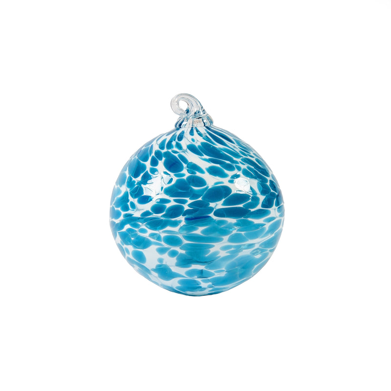 Hand blown glass bauble - Teal and Snow