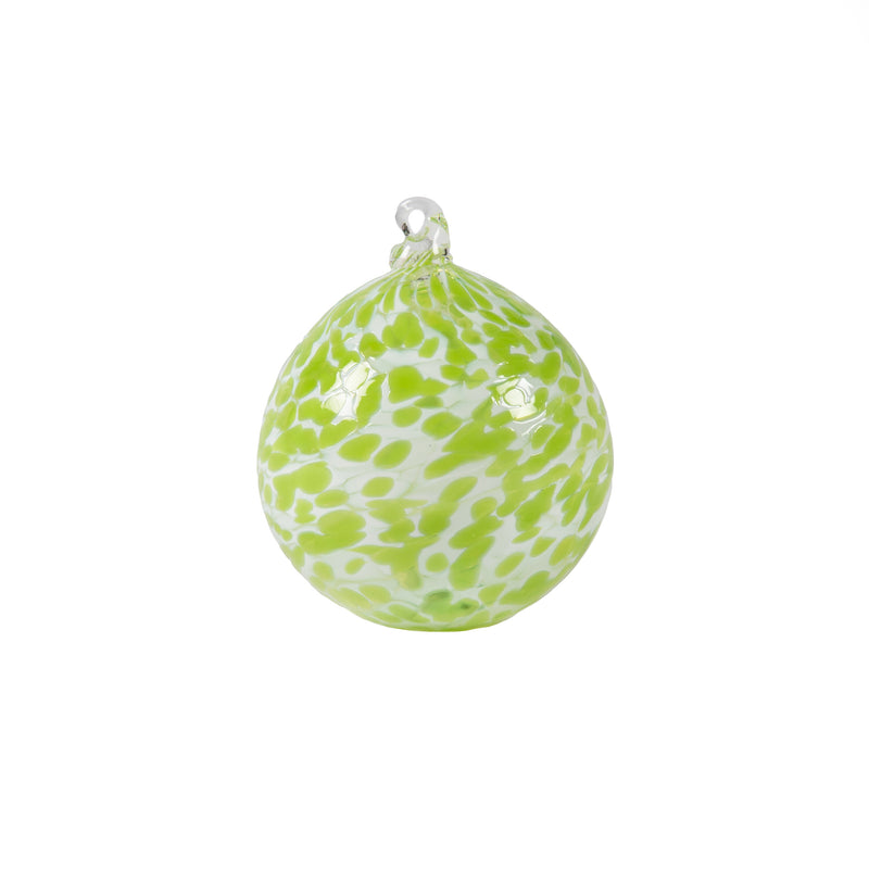 Hand blown glass bauble - Peridot and Snow
