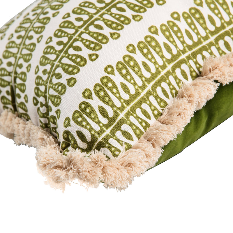 Heart and Minds Cushion in Peridot with Peridot velvet back and cream fringe