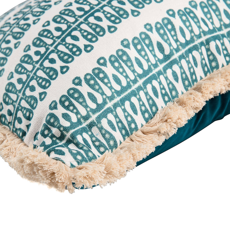 Heart and Minds Cushion in Teal with Teal velvet back and cream fringe