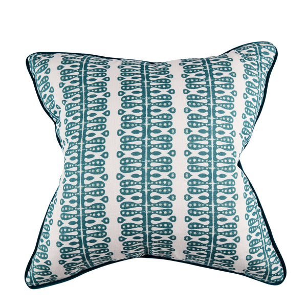 Hearts and Minds Cushion in Teal with Teal velvet back and piping